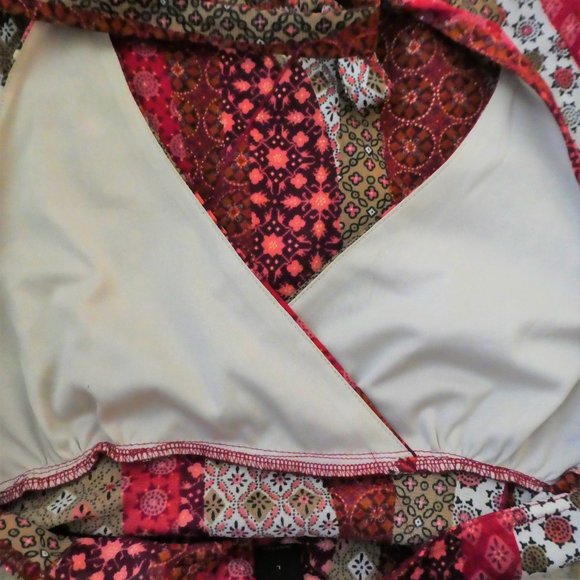 Vintage 90s Y2K Hippie Halter Top Shark Bite Overlap Psychedelic Kaleidoscope L - Picture 5 of 8